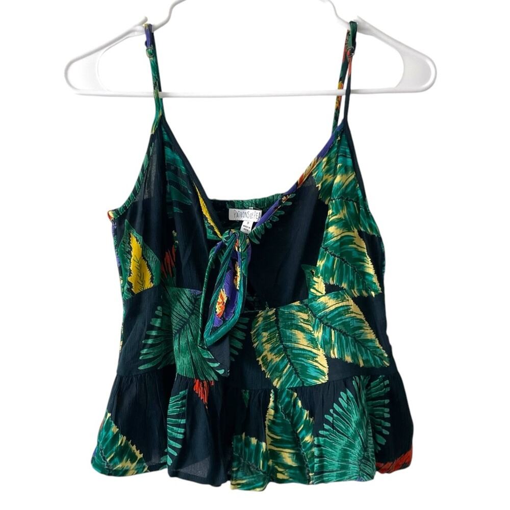 Patrons of Peace Tropical Print Tank Top | Green & Navy | Size Small